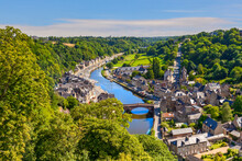 Beautiful Village Of Dinan, On The River Rance, Brittany, France. High Angle View.