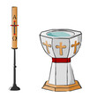 Stone baptismal font and paschal candle on a candlestick