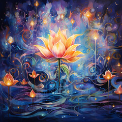 Canvas Print - a vivid symphony featuring watercolor-inspired strokes, tribal motifs, abstract lotus elements