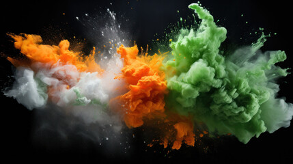 Wall Mural - Flag of India made with colorful powder splashes isolated on black background