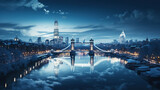 Fototapeta Fototapeta Londyn - Panoramic view of a winter London city skyline at dusk, with the city lights reflecting off the icy surfaces and creating a magical