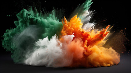 Flag of India made with colorful powder splashes isolated on black background