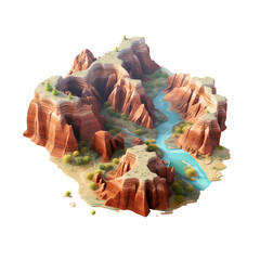 Wall Mural - Minimalist isometric image of Grand Canyon on transparent background PNG.