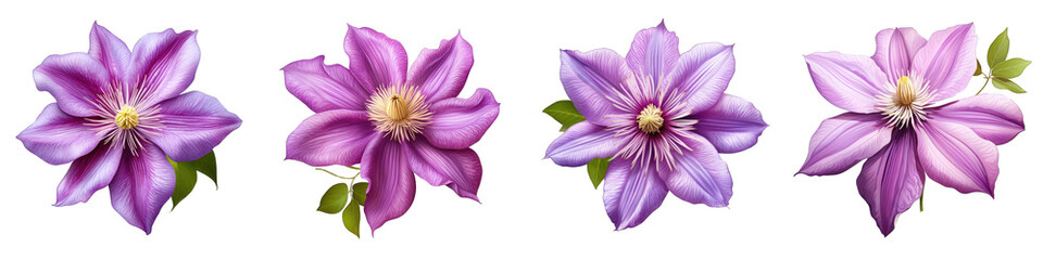 Wall Mural - Clematis flower clipart collection, vector, icons isolated on transparent background