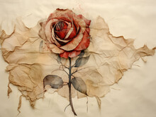 Torn Paper Featuring A Rose Stain And Grunge Texture, Adding A Touch Of Distressed Beauty To Your Artistic Projects. The Aged Surface Tells A Story Of Rustic Charm.
