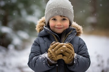 Wall Mural - Little boy having fun in the snow. a child plays and has fun in the snowdrifts in winter.