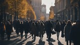 Fototapeta Londyn - crowd of people walking on city street