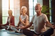 © urdialex - elder people practicing yoga in group in a yoga class