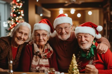 Wall Mural - Group portrait of diverse senior people in a nursing home