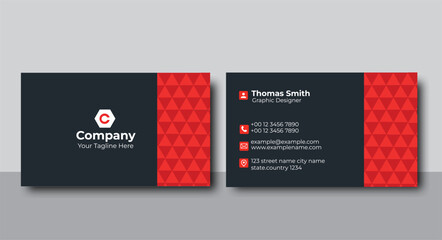 Wall Mural - Red modern creative business card and name card horizontal simple clean template vector design