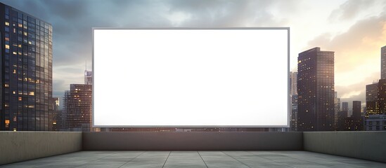Poster - Sunny 3D rendering of a mock up white billboard on a modern skyscraper at sunset Copy space image Place for adding text or design