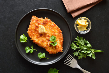 Canvas Print - Chicken schnitzel on plate