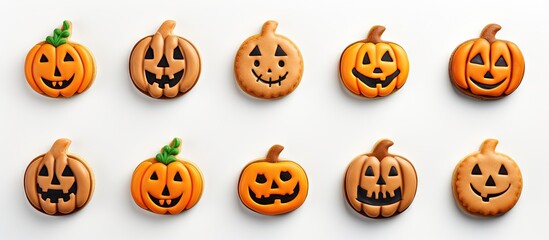 Sticker - Top view of white background with bright gingerbread cookies for Halloween Copy space image Place for adding text or design