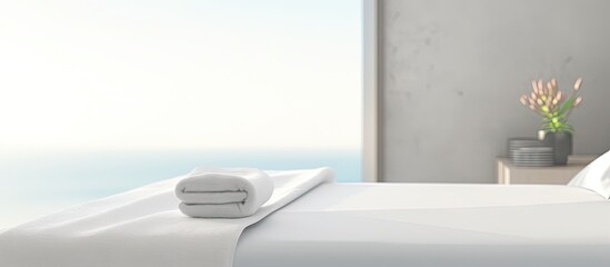 Wall Mural - white towel on the bed Copy space image Place for adding text or design