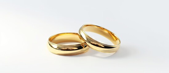Fototapete - White background with panoramic banner displaying wedding rings on a wedding card Copy space image Place for adding text or design