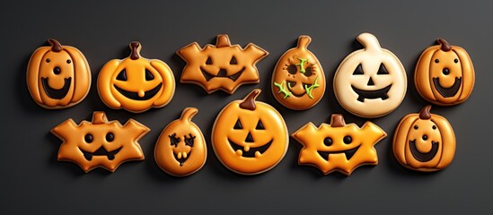 Sticker - Top view of white background with bright gingerbread cookies for Halloween Copy space image Place for adding text or design