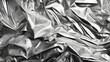 Shimmering silver foil texture background, marked by metallic luster and reflective surfaces.Wrinkled silver foil sheet background created by generative AI.