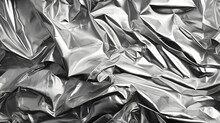 Shimmering Silver Foil Texture Background, Marked By Metallic Luster And Reflective Surfaces.Wrinkled Silver Foil Sheet Background Created By Generative AI.