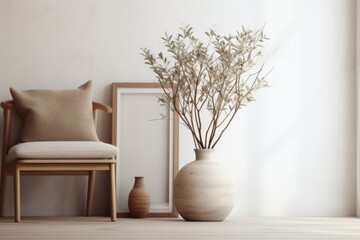 Wall Mural - A simple and elegant image featuring a plant in a vase placed next to a chair. This versatile picture can be used to add a touch of nature and sophistication to various design projects