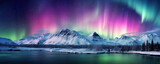 Fototapeta Góry - Majestic aurora borealis illuminating a mountain range