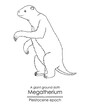 A giant ground sloth Megatherium from Pleistocene epoch.  Black and white line art, perfect for coloring and educational purposes.