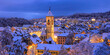 Panorama view of the old Swiss city of Schaffhausen town in winter with Christimas season illumination at dusk