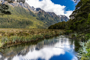 Wall Mural - Reflections of the Southern Alps in Mirror Lakes on the South Island of New Zealand