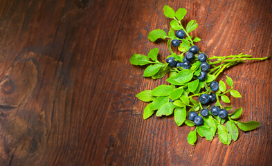 Poster - blueberries in the detail on a wooden table