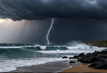 Wall Mural - A storm swirling over the sea. landscape. Generative AI