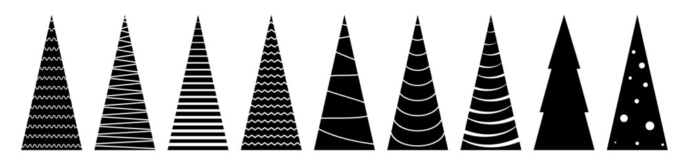 Aufkleber - Christmas tree icon set. Holiday xmas tree fir silhouette. Vintage new year tree collection. Vector illustration for christmas card or wrapping paper design