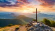 © Alicia - christian cross on top of a mountain sunset landscape easter wallpapers generative ai