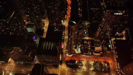 Wall Mural - Aerial view of Downtown Chicago at night time 