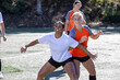 © Mat Hayward - Female soccer players play in an intense and competitive game on the field outside.