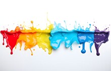 Colorful Bright Paint Splash And Drip On Light Background For Card Decor