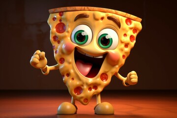 Wall Mural - Cartoon character Pizza. Illustration or drawing with selective focus and copy space