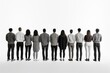 © Konstiantyn Zapylaie - Individuals with their backs turned, forming a group against a neutral white canvas, suggesting hidden perspectives and untold stories