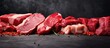 Assortment of fresh organic raw red meat in a supermarket s meat department Copy space image Place for adding text or design