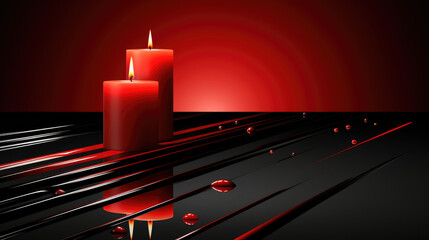 Wall Mural - Two candles, one black, one red, cast a soft glow against a swirling red and black backdrop, creating an intimate and serene mood.