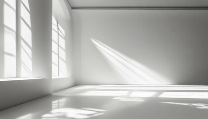 Wall Mural - white studio room with sunlight and shadows background empty white room place for design white background