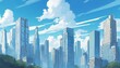 city skyline background anime style city sky scrapers blue clouds generated ai