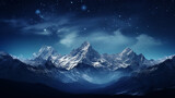 Fototapeta Góry - Mountain Range Under Starry Night Sky Background