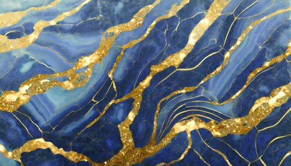 abstract background blue marble agate granite mosaic with golden veins digital marbling illustration generative ai