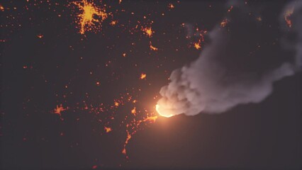 Wall Mural - burning asteroid falling on earth continent at night cinematic view of meteor burning close to impac