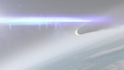 Wall Mural - fast blazing meteor or rocket entering planet earth atmosphere cinematic view of meteor burning clos