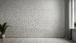 photorealistic an interior with a white brick wall useful for photo manipulations or zoom backgrounds