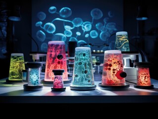 Sticker - A group of lava lamps sitting on top of a table. Generative AI.