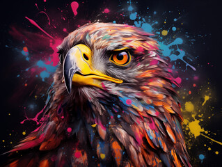Wall Mural - A Vibrant Print of a Falcon Made of Brightly Colored Paint Splatters