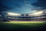 Fototapeta Sport - Soccer stadium at night with lights and fans. 3d render, Ai Generated