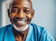 Black middle aged man with cancer, hospitalized after chemotherapy, cancer patient treatment, healthcare. Smiling after successful treatment