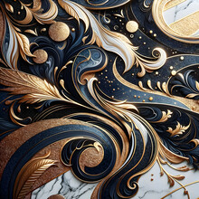 Abstract background with dark blue and gold patterns, representing a luxurious and elegant design.